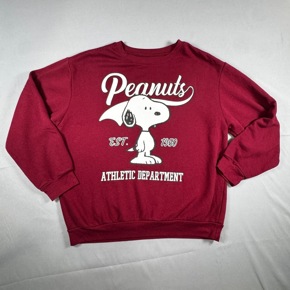 Peanuts Snoopy Athletic Department Sweatshirt Youth XL Maroon Crewneck Retro